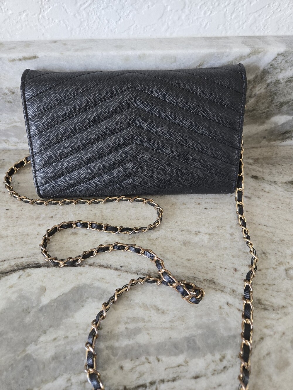 Saint Laurent Black Chevron Quilted Leather WOC Crossbody with Gold YSL - Picture 2 of 4